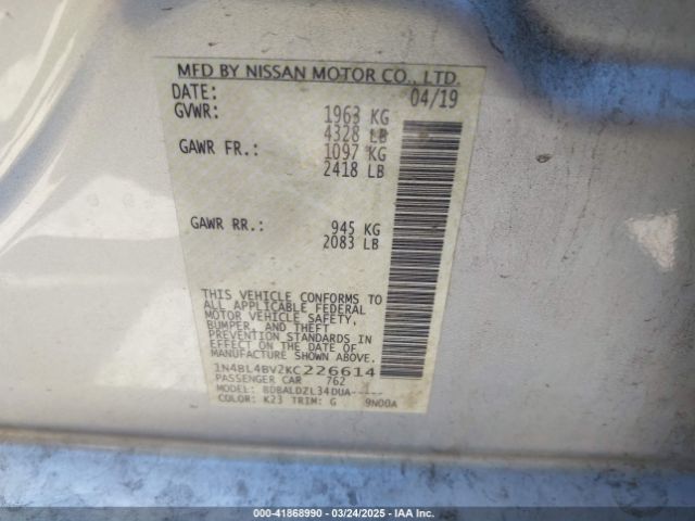 1N4BL4BV2KC226614 Nissan Altima 2.5 S