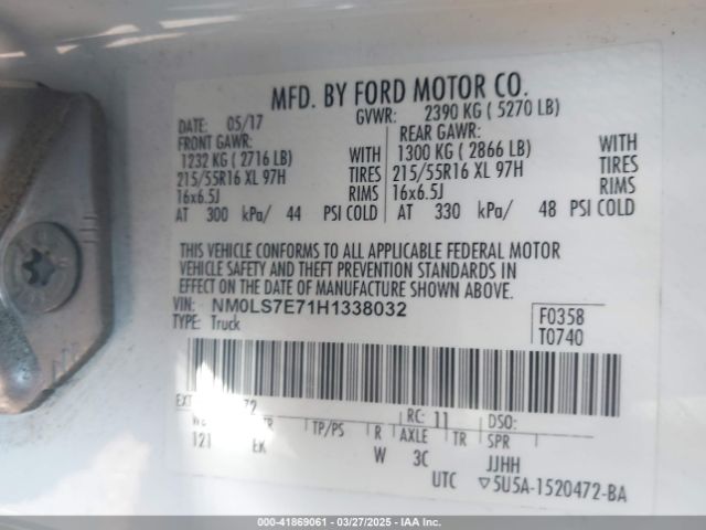 NM0LS7E71H1338032 Ford Transit Connect Xl