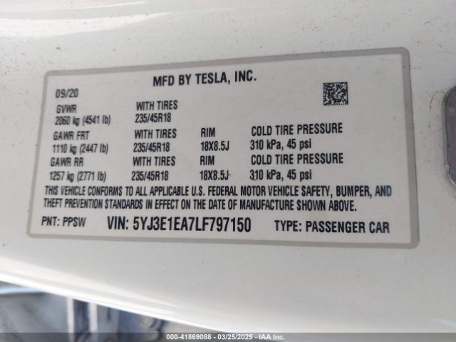 5YJ3E1EA7LF797150 Tesla Model 3 Standard Range Plus Rear-wheel Drive/standard Range Rear-wheel Drive