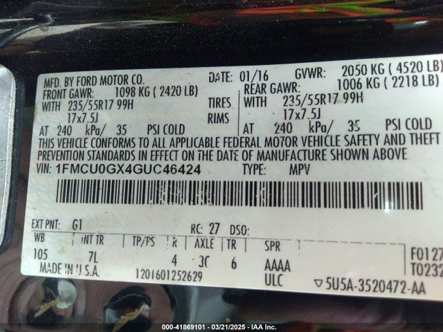 1FMCU0GX4GUC46424 Ford ESCAPE SE