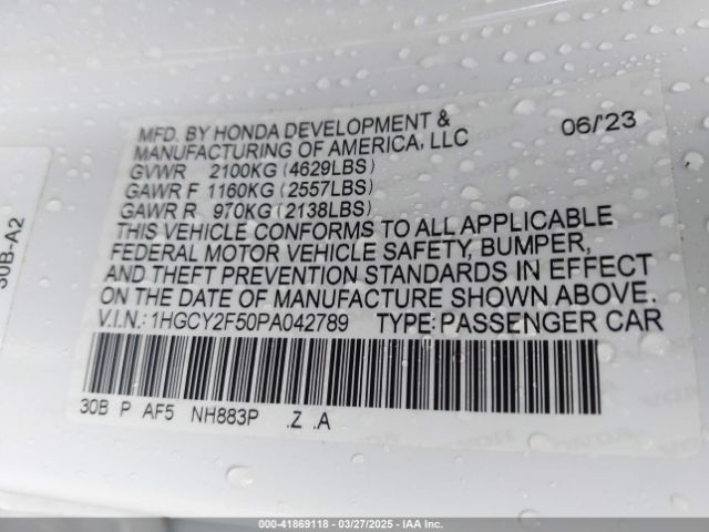 1HGCY2F50PA042789 Honda Accord Hybrid Sport