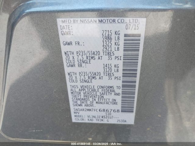 5N1AR2MM7FC686768 Nissan Pathfinder Platinum