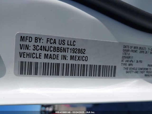 3C4NJCBB6NT192862 Jeep Compass Latitude Fwd