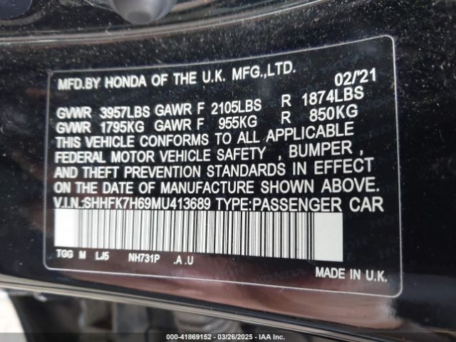 SHHFK7H69MU413689 Honda CIVIC EX