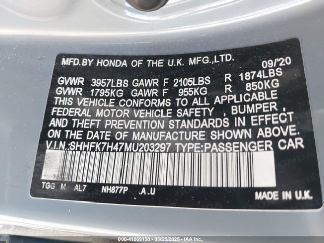 2021 HONDA CIVIC SHHFK7H47MU203297 Photo 8