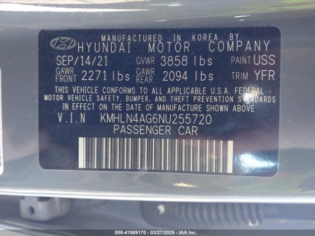 KMHLN4AG6NU255720 Hyundai ELANTRA SEL