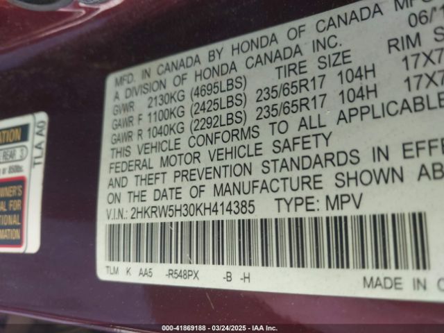 2HKRW5H30KH414385 Honda CR-V LX