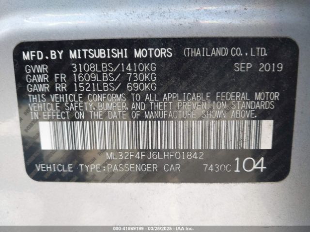 ML32F4FJ6LHF01842 Mitsubishi Mirage G4 Le