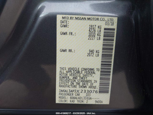 1N4AL3AP3JC233076 Nissan Altima 2.5 Sr