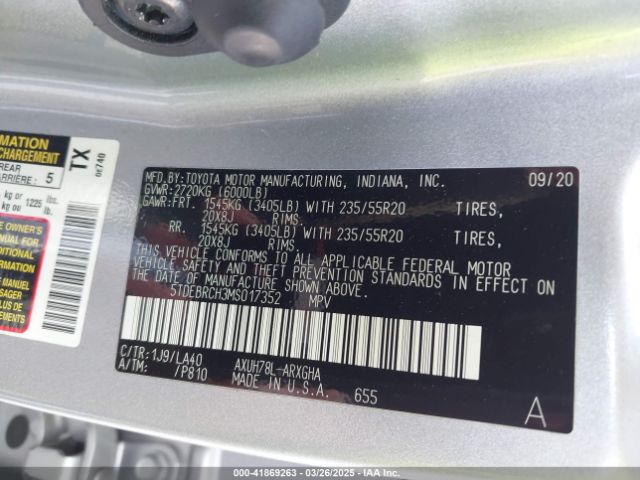 5TDEBRCH3MS017352 Toyota Highlander Hybrid Platinum