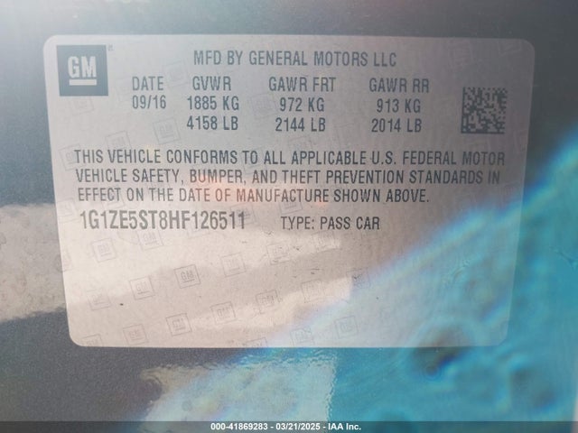 1G1ZE5ST8HF126511 Chevrolet MALIBU 1LT