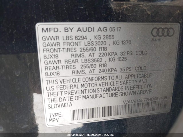 Audi Q7 2.0t Premium 2017 WA1AHAF72HD057435 Image 9