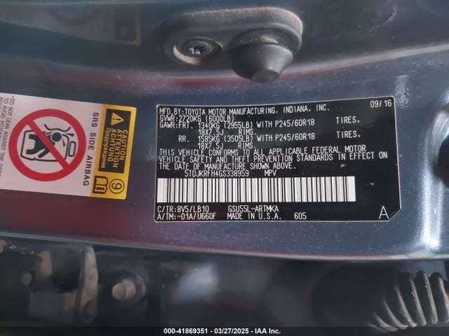 5TDJKRFH4GS338959 Toyota Highlander Xle V6