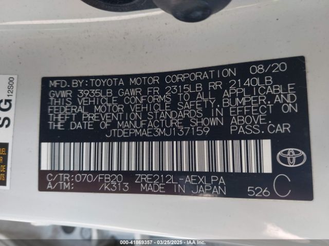 JTDEPMAE3MJ137159 Toyota COROLLA LE