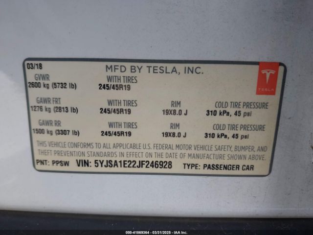 5YJSA1E22JF246928 Tesla Model S 100d/75d/p100d
