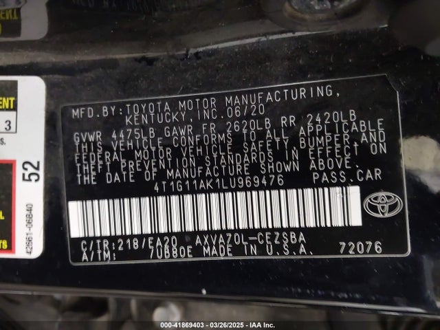 4T1G11AK1LU969476 Toyota CAMRY SE