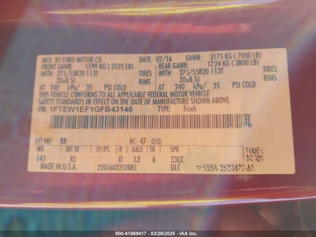 1FTEW1EF1GFB43148 Ford F-150 King Ranch