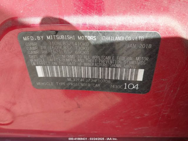 ML32F4FJ7JHF10708 Mitsubishi Mirage G4 Se