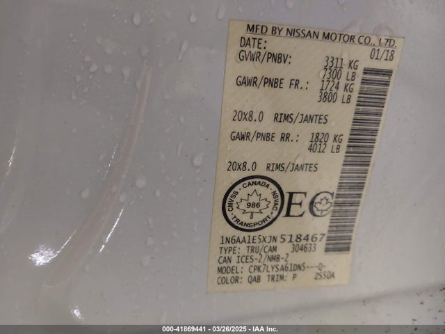 1N6AA1E5XJN518467 Nissan Titan Platinum Reserve/pro-4x/s/sl/sv