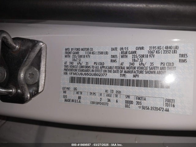 1FMCU9J95GUB02377 Ford Escape Titanium