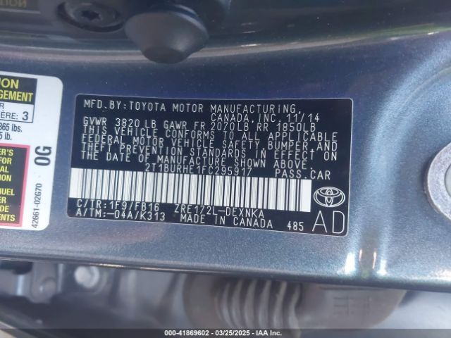 2T1BURHE1FC295917 Toyota COROLLA LE