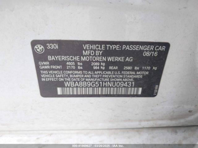 WBA8B9G51HNU09431 BMW 330I