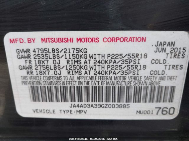 JA4AD3A39GZ003885 Mitsubishi Outlander Sel