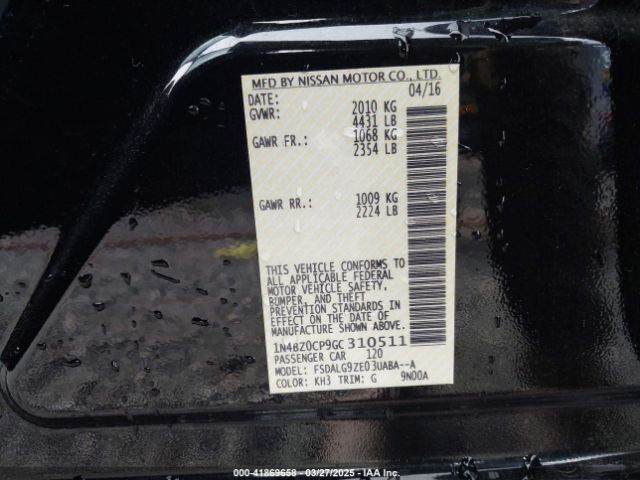 1N4BZ0CP9GC310511 Nissan Leaf Sl