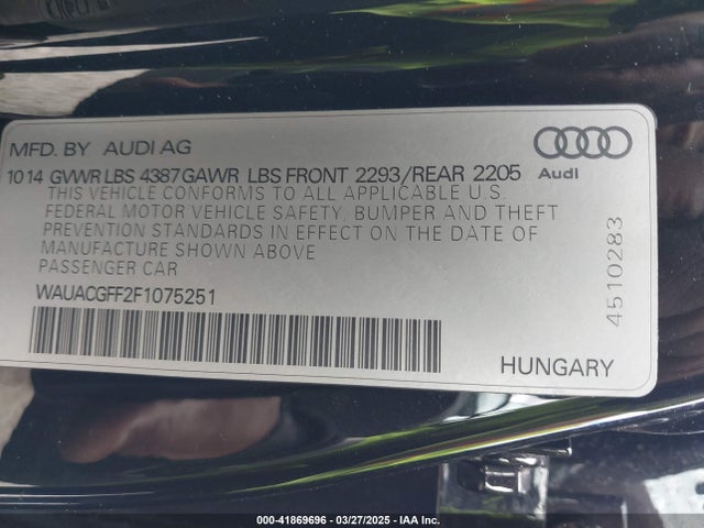 41869696 :رقم المزاد ، WAUACGFF2F1075251 vin ، 2015 Audi A3 1.8t Premium مزاد بيع