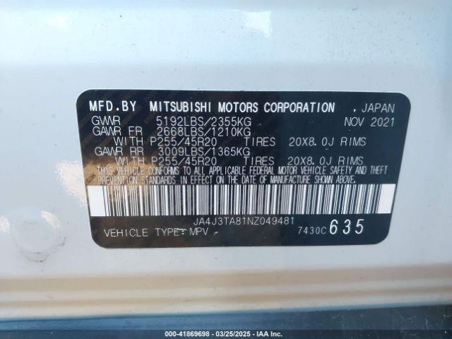 2022 MITSUBISHI OUTLANDER JA4J3TA81NZ049481 Photo 8