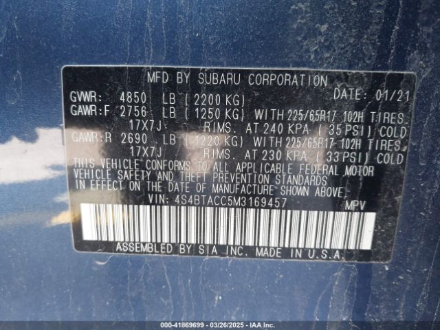 4S4BTACC5M3169457 Subaru Outback Premium