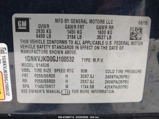 1GNKVJKD0GJ100532 Chevrolet Traverse Ltz