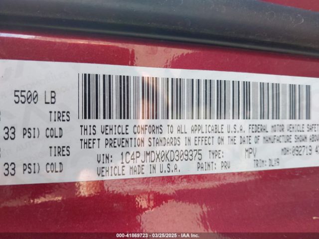1C4PJMDX0KD309375 Jeep Cherokee Limited 4x4