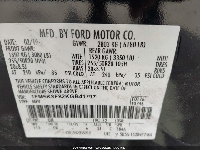 Ford Explorer Limited 2019 1FM5K8F82KGB41797 Image 9