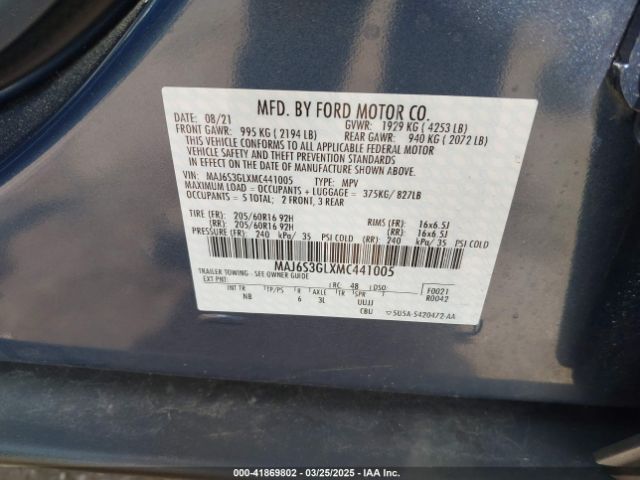 MAJ6S3GLXMC441005 Ford Ecosport Se