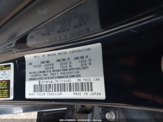 JM1BPABL5M1316480 Mazda Mazda3 Select