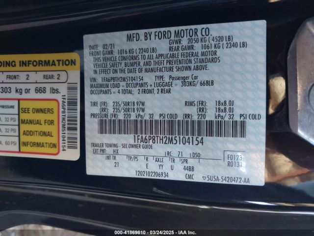 2021 FORD MUSTANG 1FA6P8TH2M5104154 Photo 8