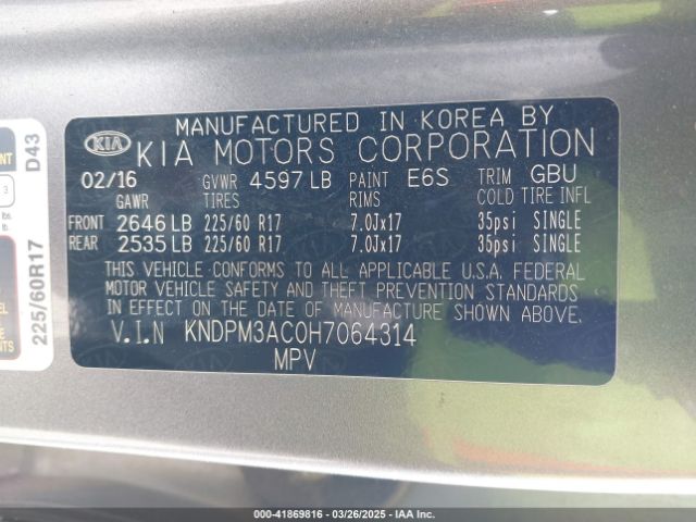 KNDPM3AC0H7064314 KIA Sportage Lx