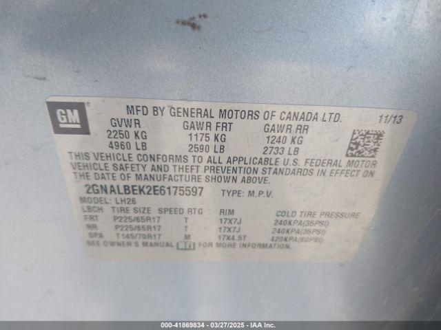 2GNALBEK2E6175597 Chevrolet EQUINOX 1LT