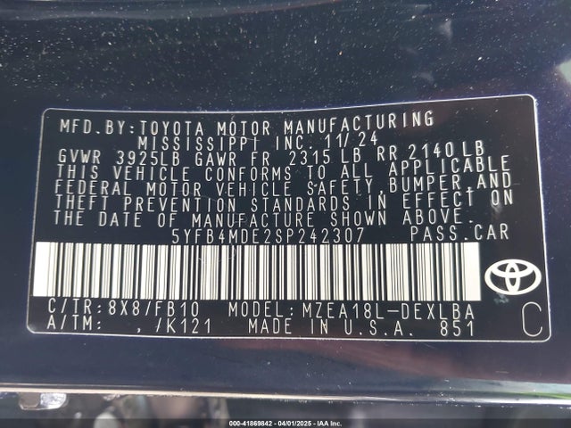 5YFB4MDE2SP242307 Toyota COROLLA LE