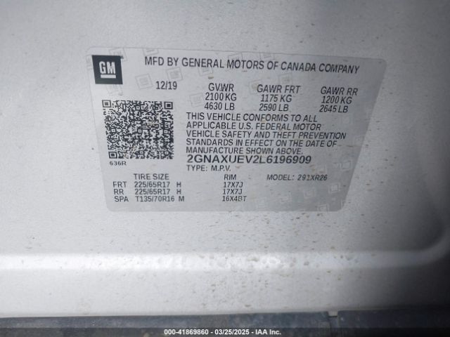 2GNAXUEV2L6196909 Chevrolet Equinox Awd Lt 1.5l Turbo
