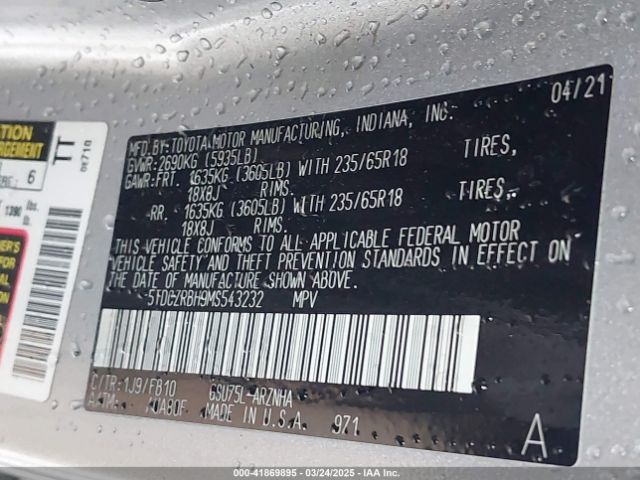 5TDCZRBH9MS543232 Toyota Highlander L