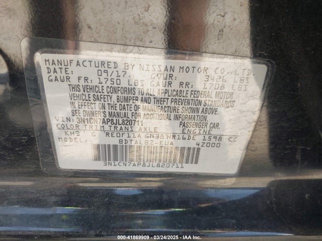 3N1CN7AP8JL820711 Nissan Versa 1.6 Sv