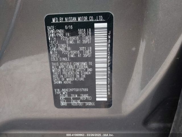 JN8AE2KP7G9157689 Nissan Quest Sv
