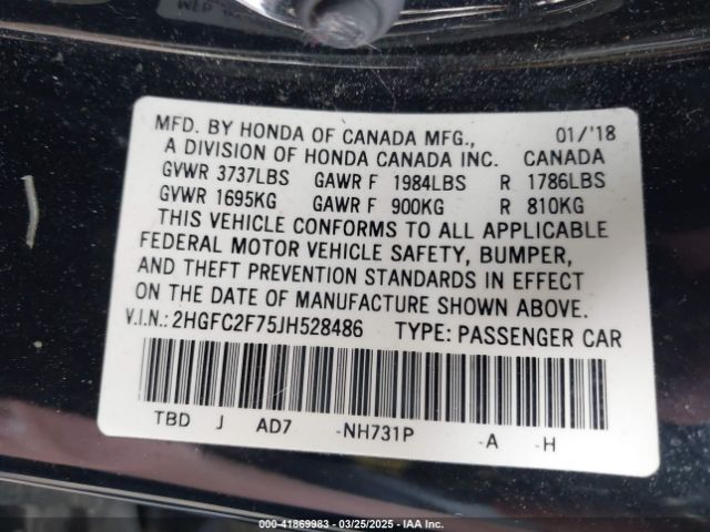 2HGFC2F75JH528486 Honda CIVIC EX