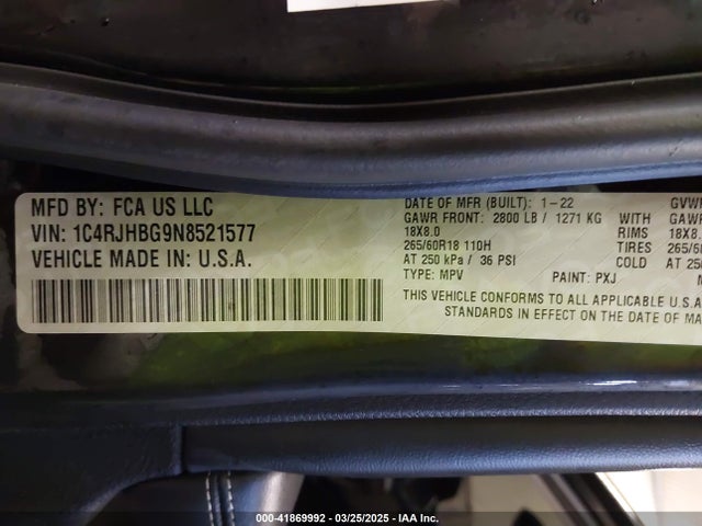 1C4RJHBG9N8521577 Jeep Grand Cherokee Limited 4x4