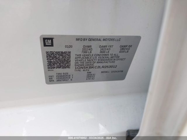 1GNSKBKC2LR253012 Chevrolet Tahoe 4wd Lt