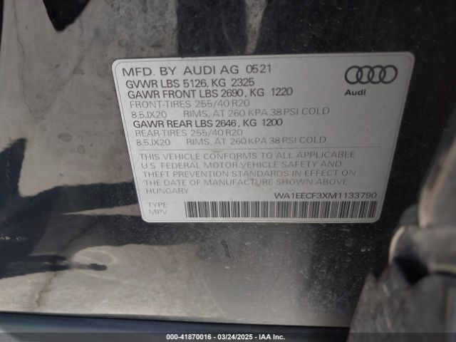 WA1EECF3XM1133790 Audi Q3 Premium Plus 45 Tfsi S Line Quattro Tiptronic