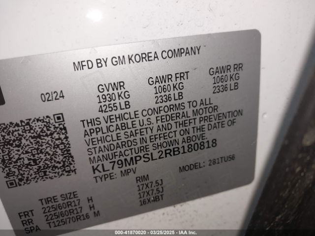 KL79MPSL2RB180818 Chevrolet Trailblazer Fwd Lt