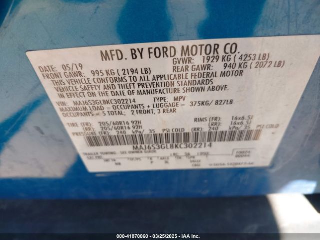 2019 FORD ECOSPORT MAJ6S3GL8KC302214 Photo 8